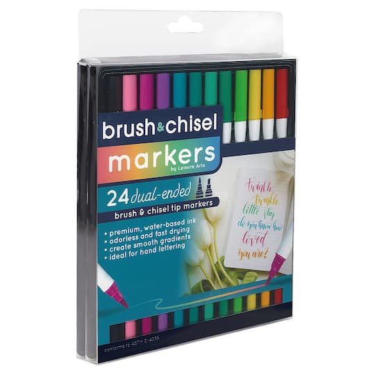 Leisure Arts&#xAE; 24 Color Brush &#x26; Chisel Dual Tip Marker Set